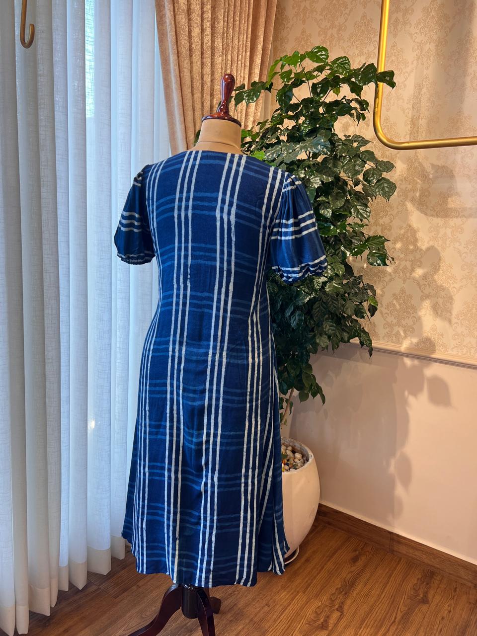 Indigo checked Maxi dress