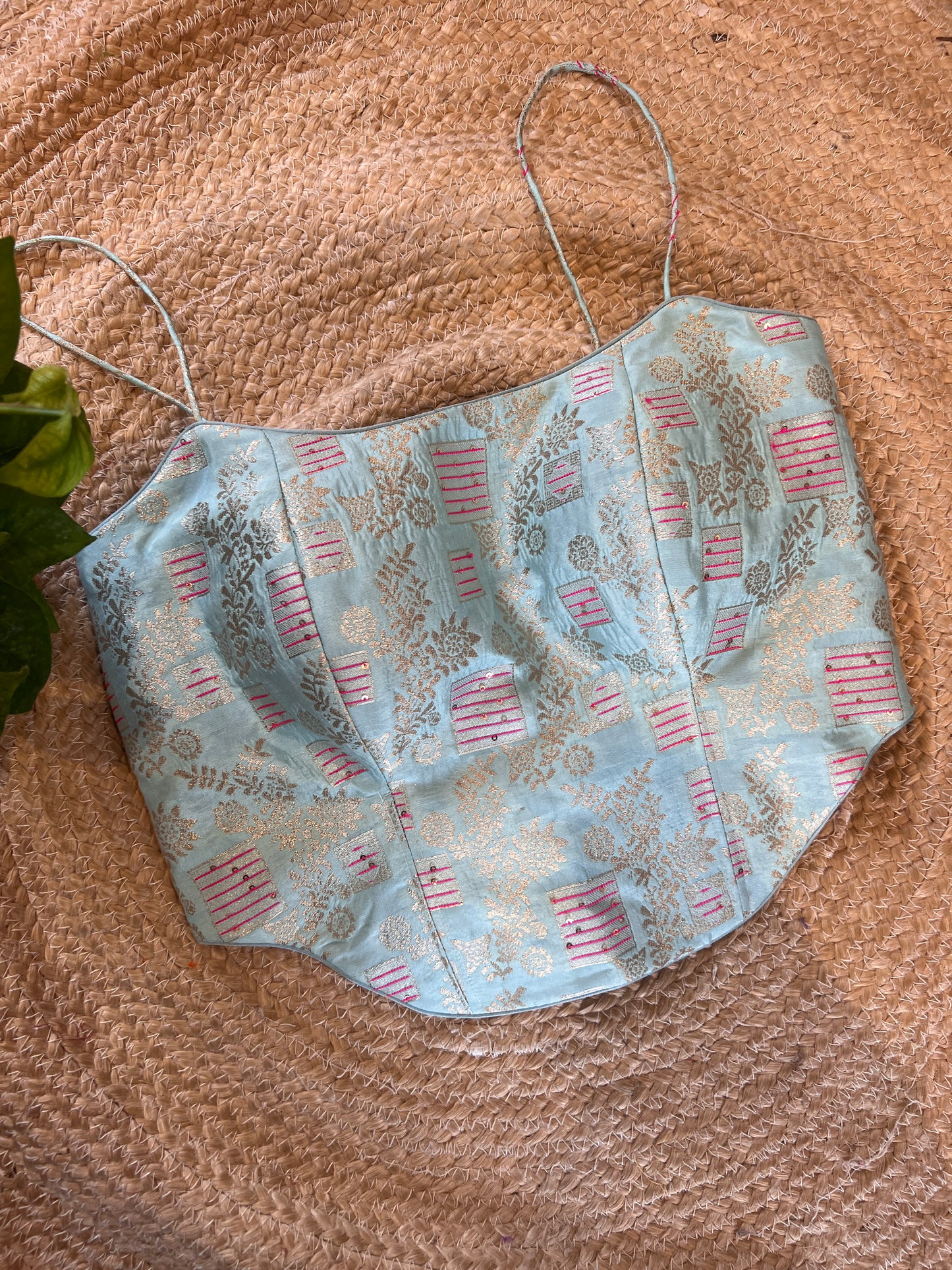 Light blue Noodle Strap Brocade Corset