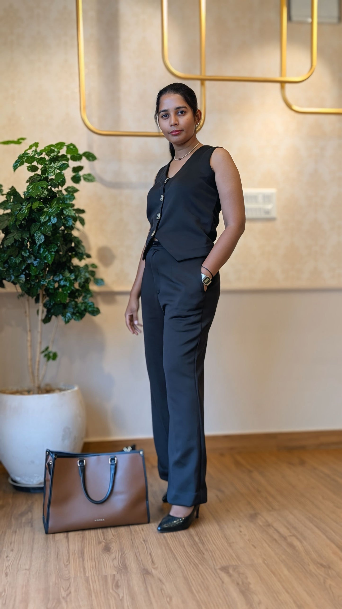 Black Vest & Wide-Leg Trouser Co-ord Set