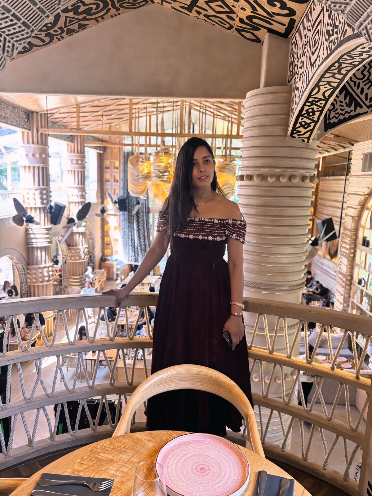 Velvet Crystal-Embellished Off-Shoulder Gown