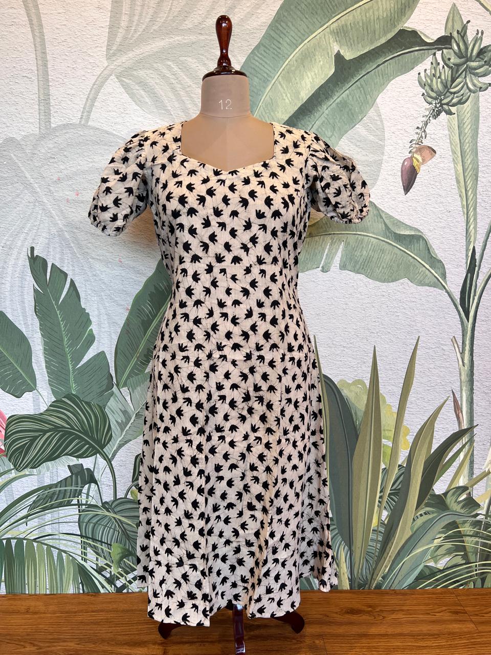 Black and Cream Batik Print Cotton dress