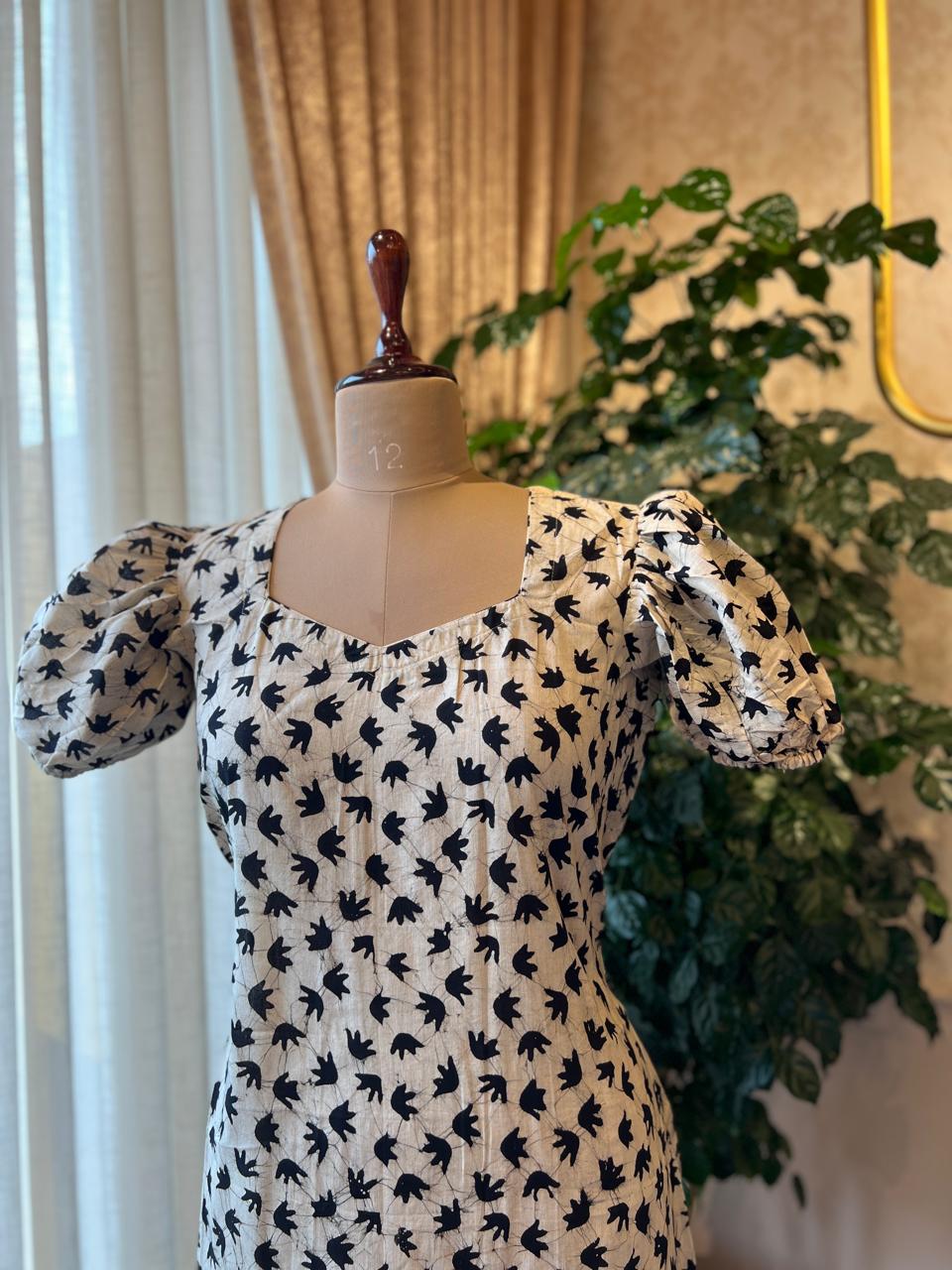 Black and Cream Batik Print Cotton dress