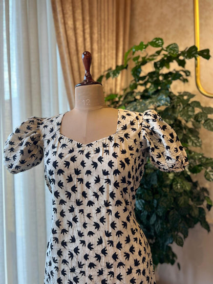 Black and Cream Batik Print Cotton dress