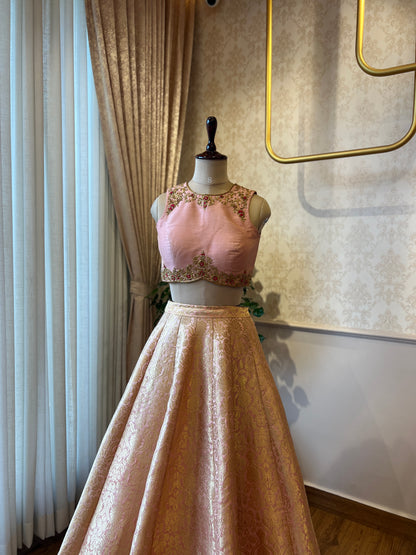 Peach Crop Top with Skirt