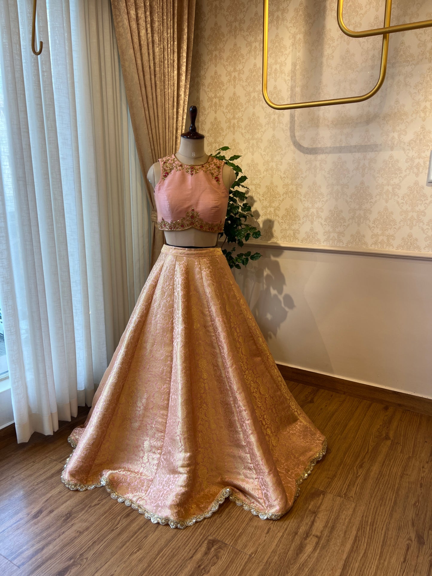 Peach Crop Top with Skirt