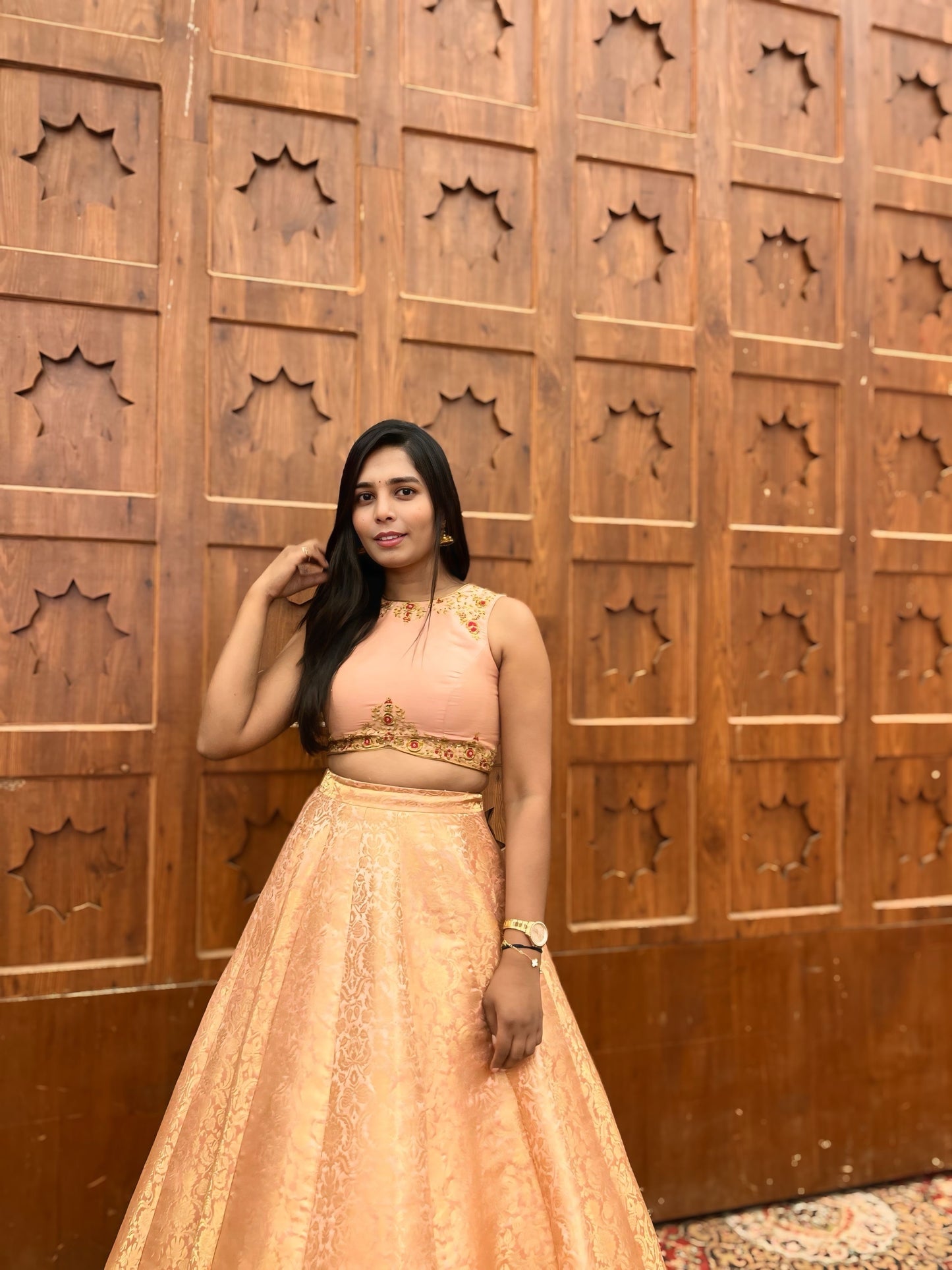 Peach Crop Top with Skirt