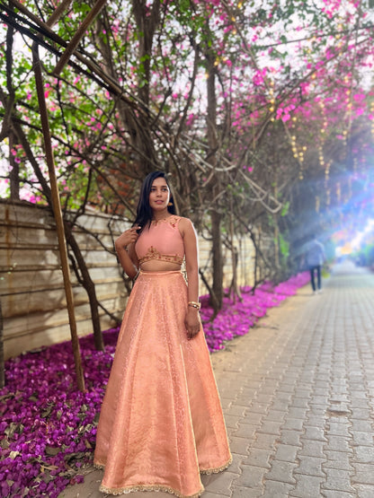 Peach Crop Top with Skirt