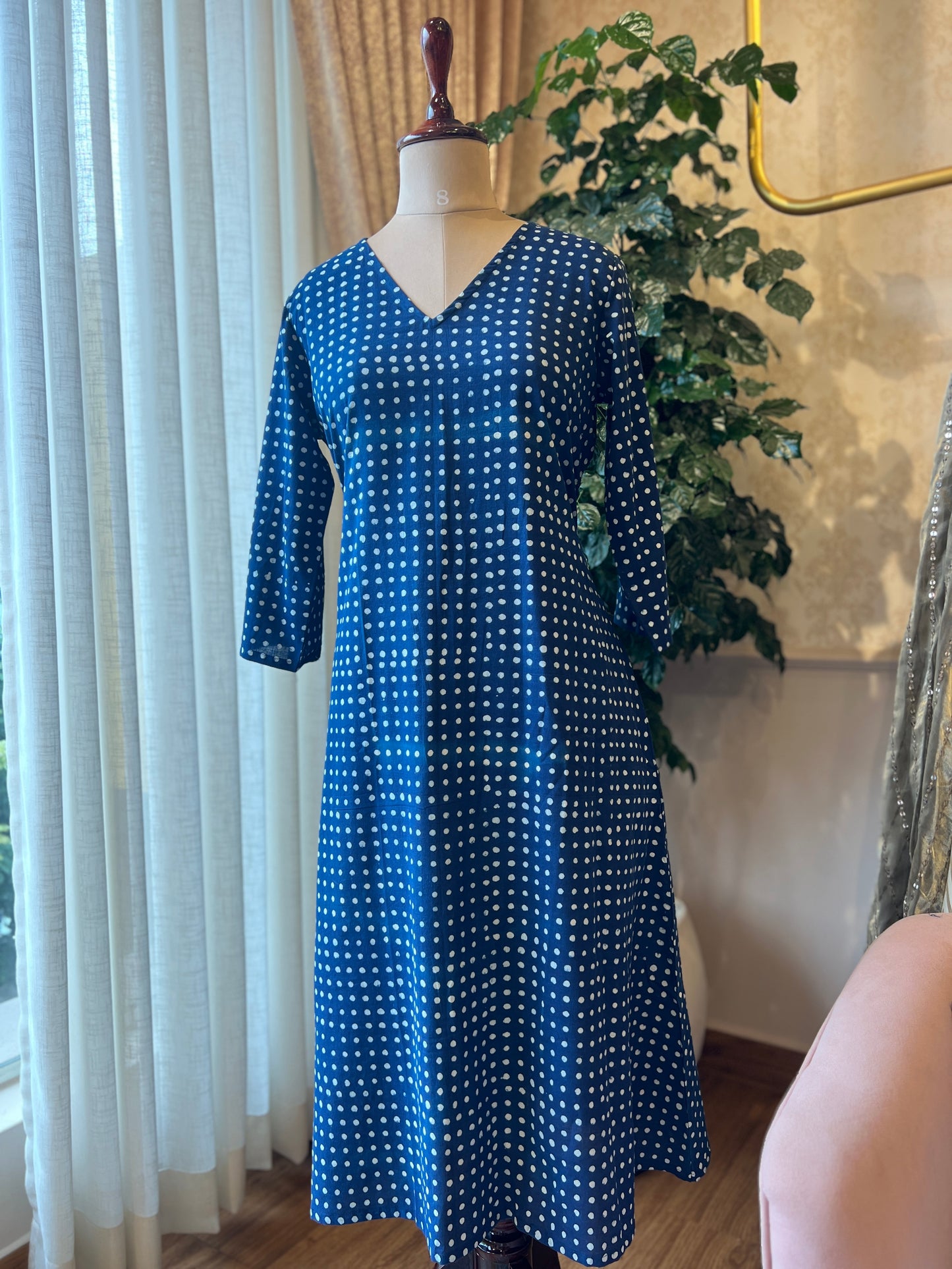 Indigo Polka Dots Maxi dress