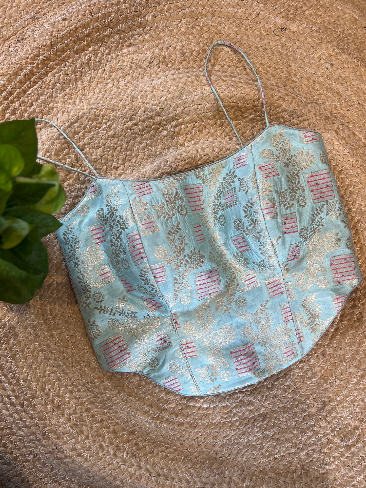 Light blue Noodle Strap Brocade Corset