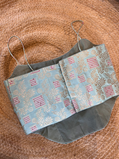 Light blue Noodle Strap Brocade Corset