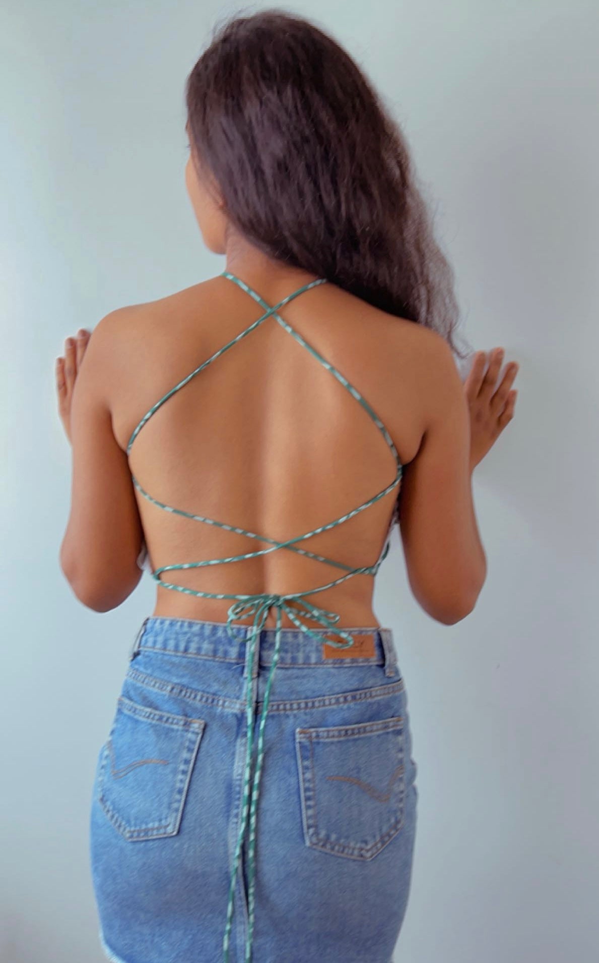 Teal Floral Halter Crop Top