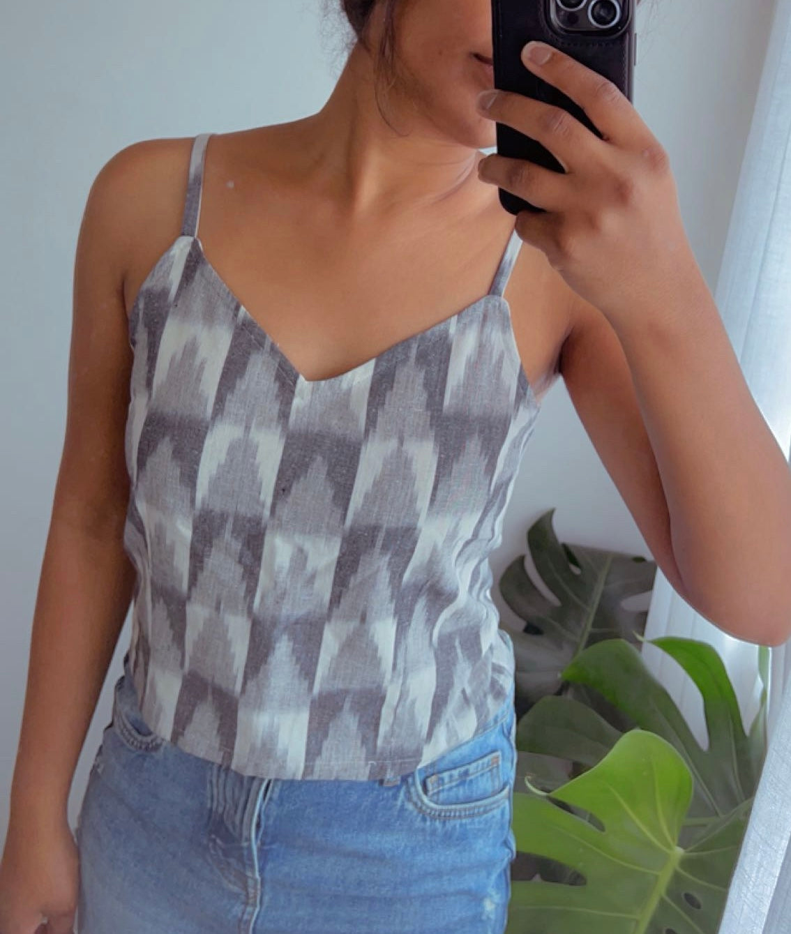 Grey White checked Crop Top