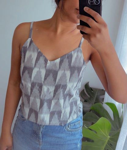 Grey White checked Crop Top