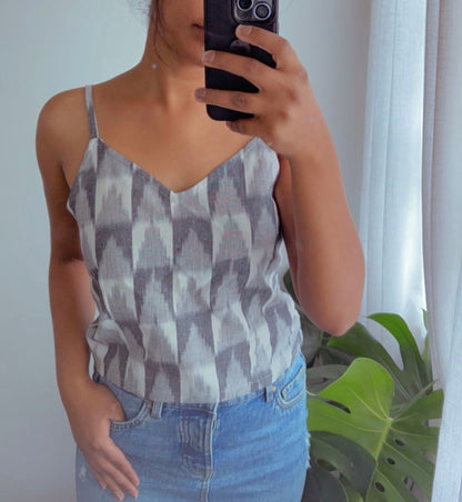 Grey White checked Crop Top