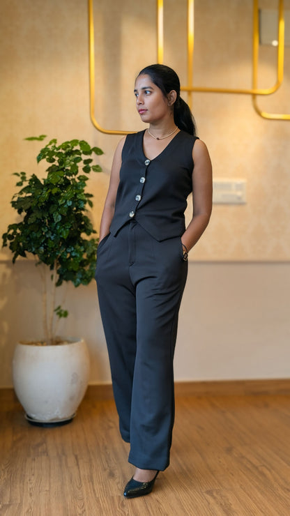 Black Vest & Wide-Leg Trouser Co-ord Set