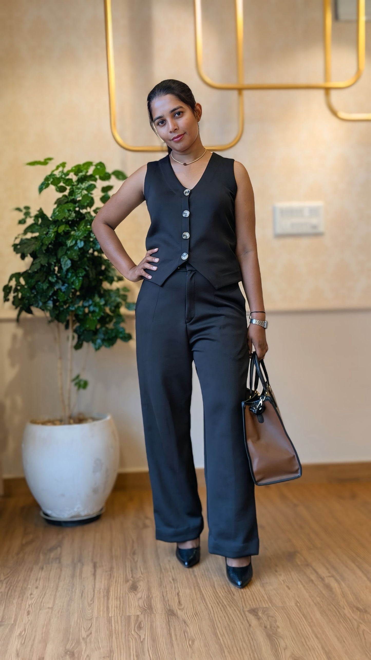 Black Vest & Wide-Leg Trouser Co-ord Set
