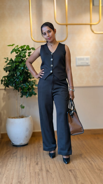Black Vest & Wide-Leg Trouser Co-ord Set
