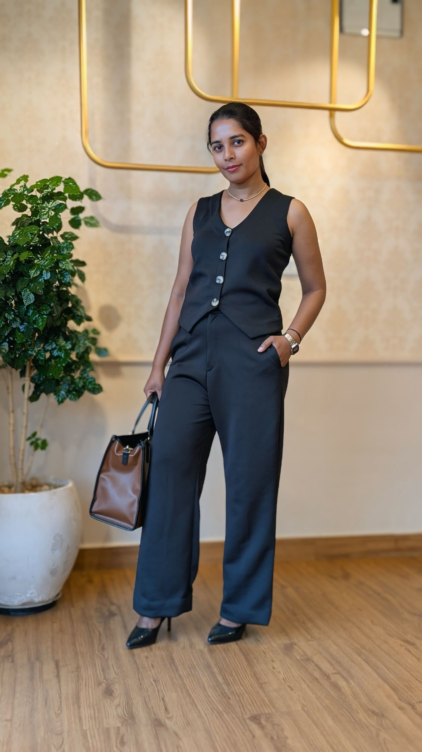 Black Vest & Wide-Leg Trouser Co-ord Set