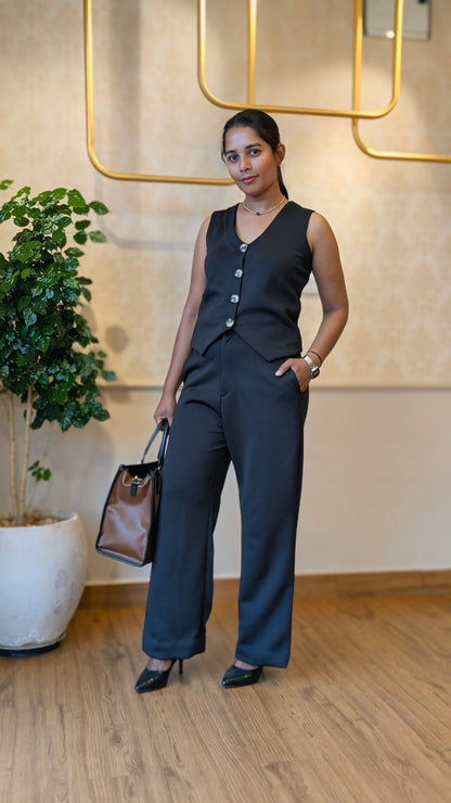 Black Vest & Wide-Leg Trouser Co-ord Set