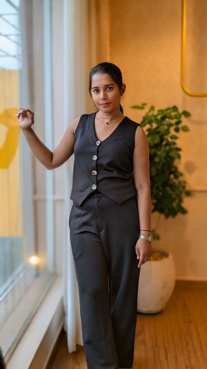 Black Vest & Wide-Leg Trouser Co-ord Set
