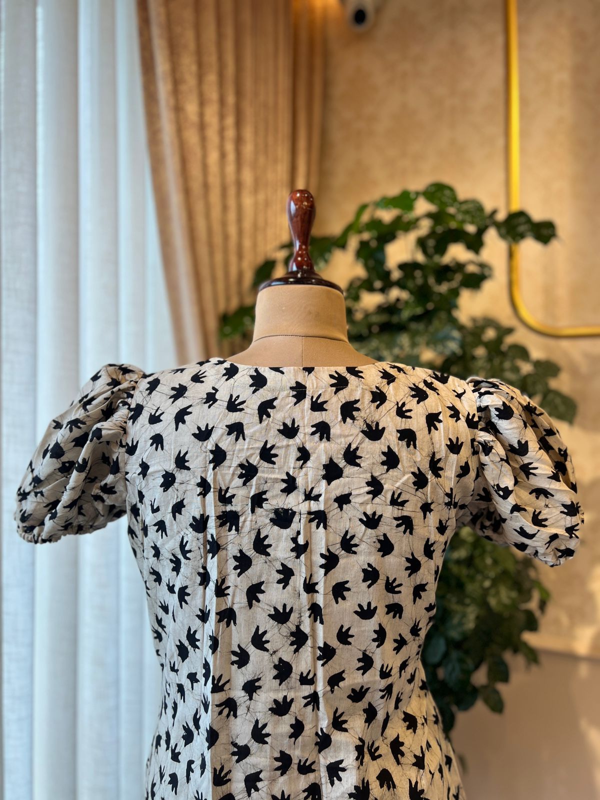 Black and Cream Batik Print Cotton dress