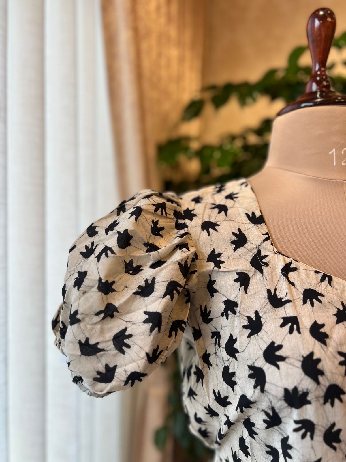 Black and Cream Batik Print Cotton dress