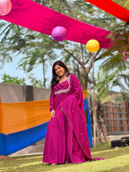 The Royal Magenta Hand-Embroidered Anarkali Suit
